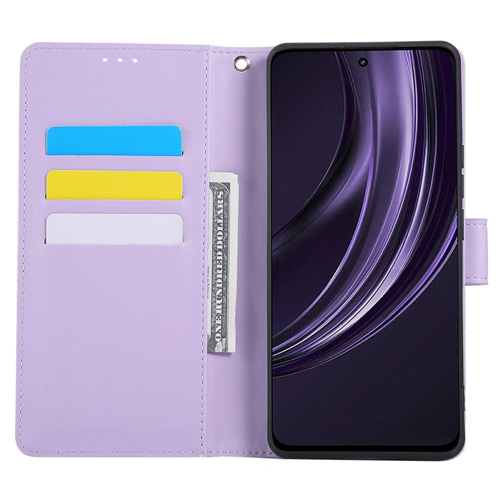 Oppo Reno12 F 5G / 4G-skal i roséfärgat PU-läder med plånbok och 3 kortfack