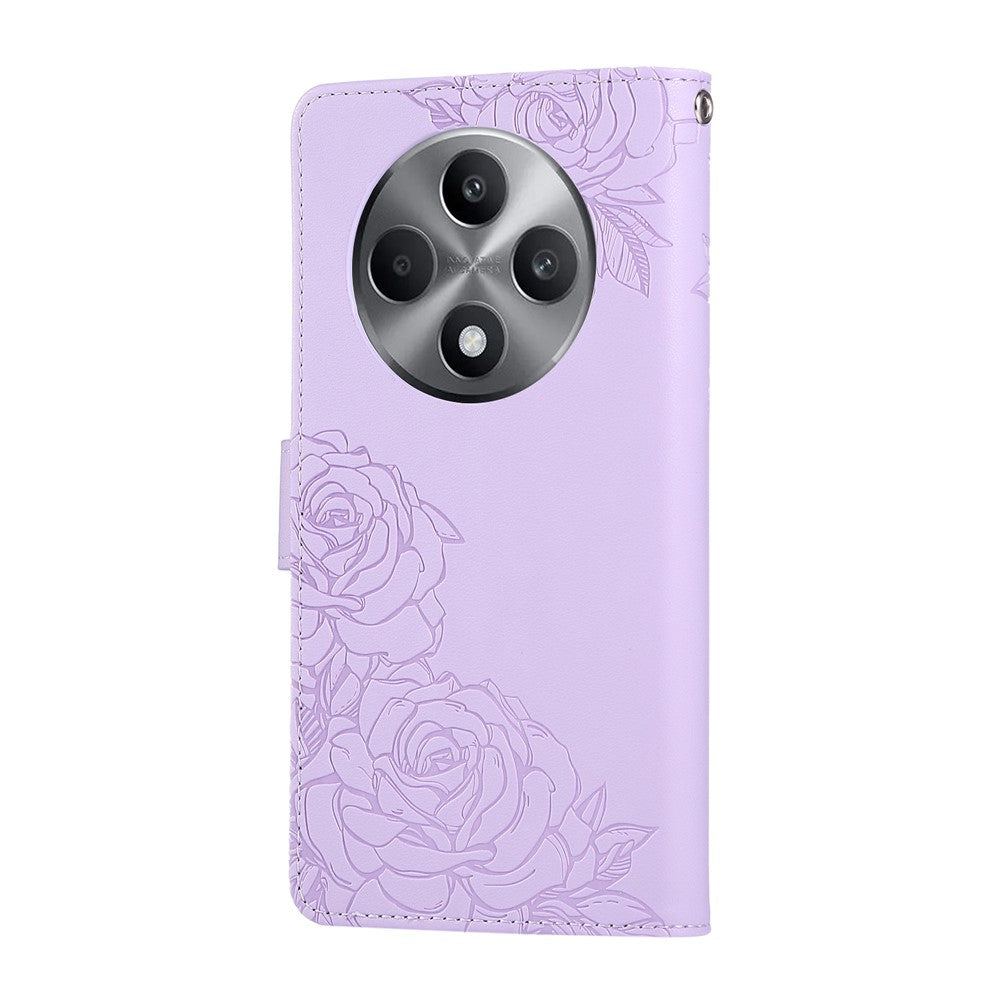 Oppo Reno12 F 5G / 4G-skal i roséfärgat PU-läder med plånbok och 3 kortfack