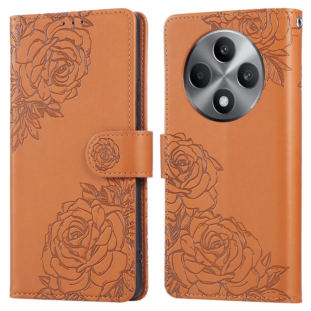 Oppo Reno12 F 5G / 4G-skal i roséfärgat PU-läder med plånbok och 3 kortfack