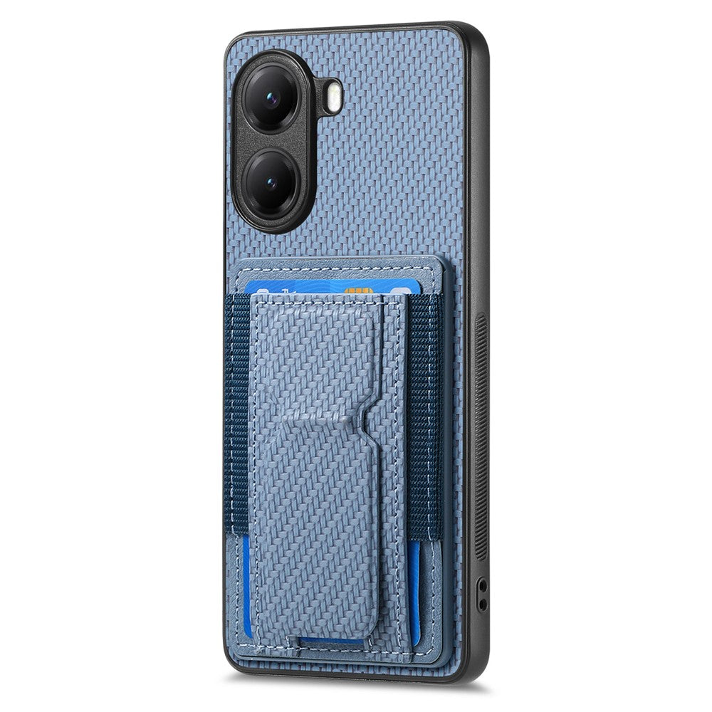 For Xiaomi Redmi Turbo 4 5G / Xiaomi Poco X7 Pro 5G Case with Card Holder Kickstand Fiber Pattern Leather Back Cover