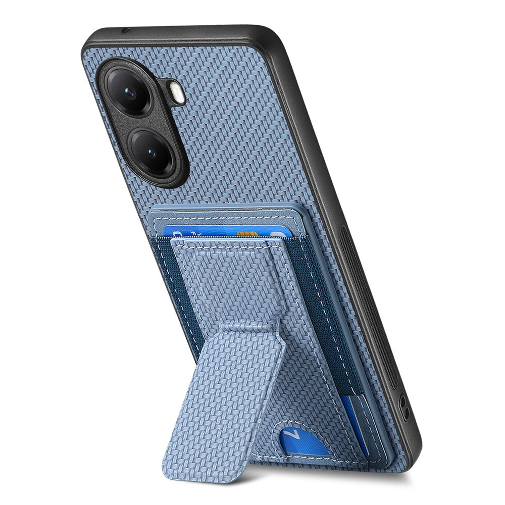 For Xiaomi Redmi Turbo 4 5G / Xiaomi Poco X7 Pro 5G Case with Card Holder Kickstand Fiber Pattern Leather Back Cover