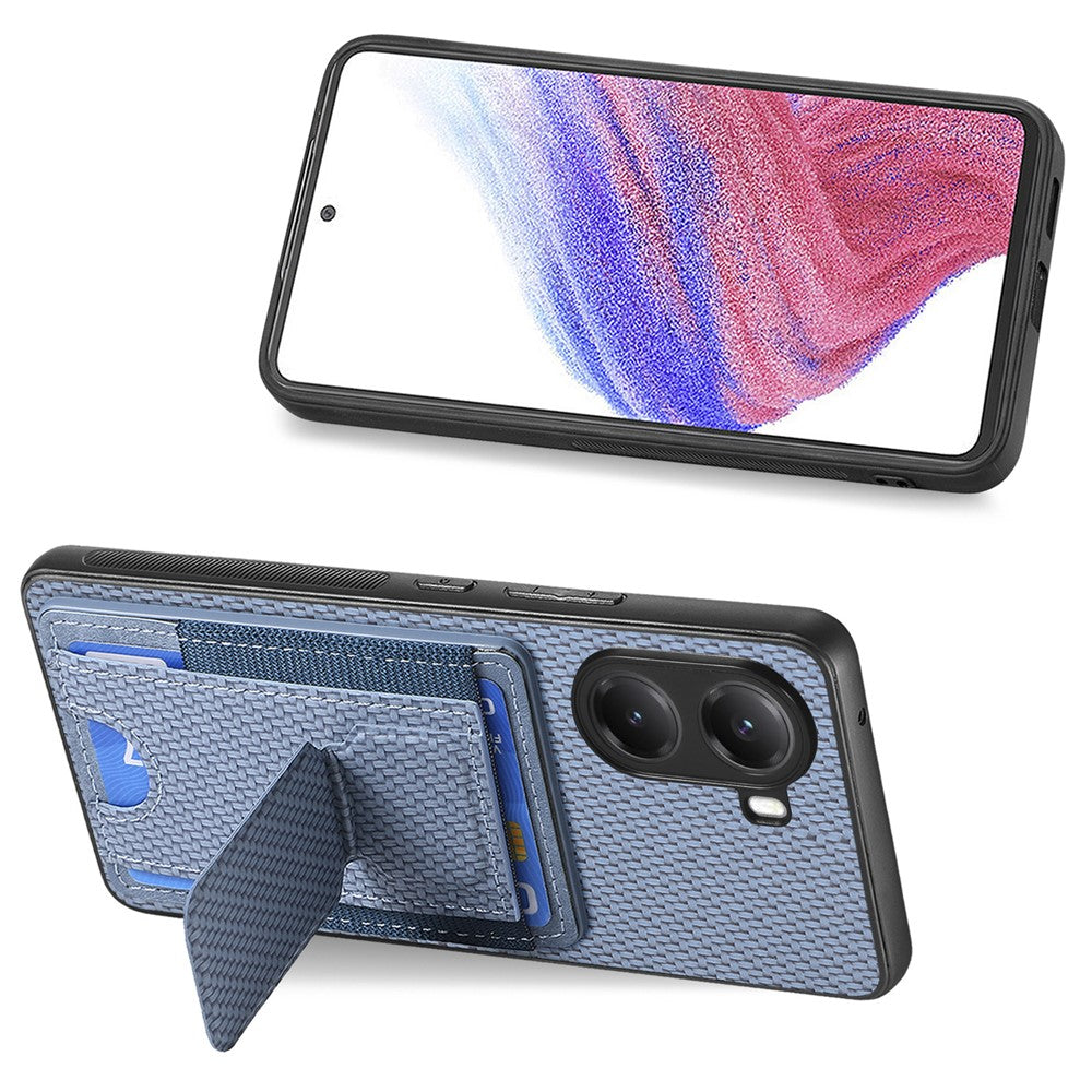For Xiaomi Redmi Turbo 4 5G / Xiaomi Poco X7 Pro 5G Case with Card Holder Kickstand Fiber Pattern Leather Back Cover