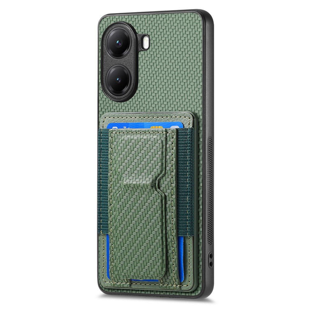 For Xiaomi Redmi Turbo 4 5G / Xiaomi Poco X7 Pro 5G Case with Card Holder Kickstand Fiber Pattern Leather Back Cover