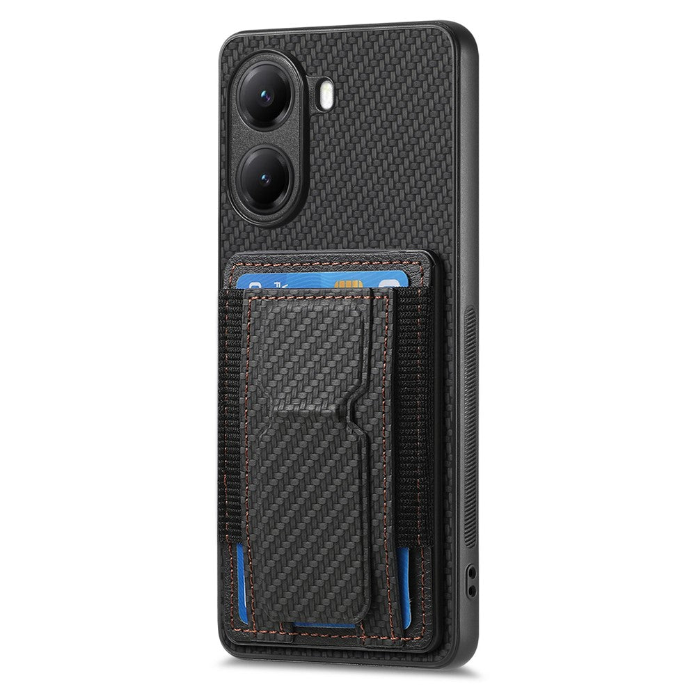 For Xiaomi Redmi Turbo 4 5G / Xiaomi Poco X7 Pro 5G Case with Card Holder Kickstand Fiber Pattern Leather Back Cover