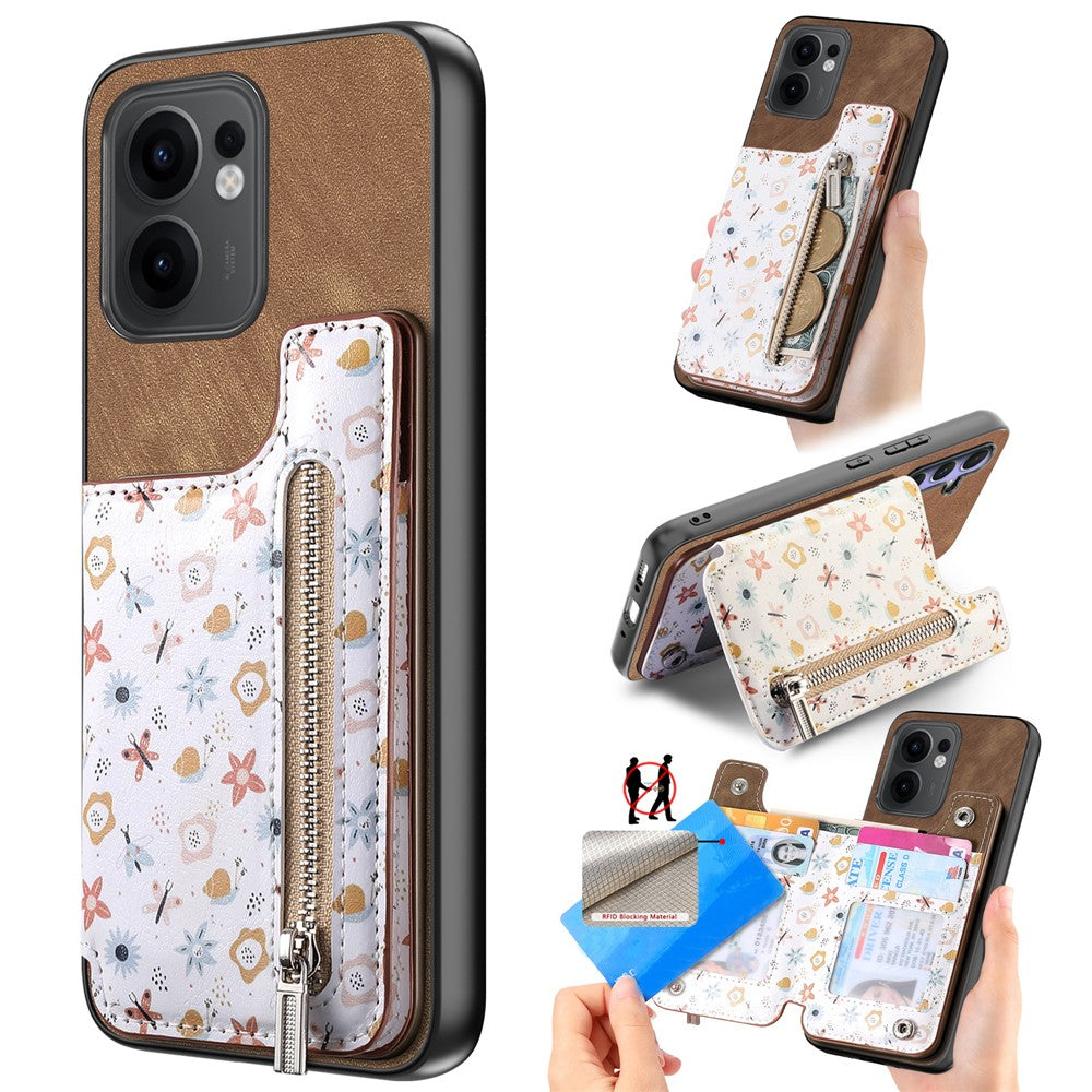 For Oppo Reno13 F 5G (Reno 13 FS 5G) / 4G Leather Phone Cover with RFID Blocking Zipper Card Bag Kickstand