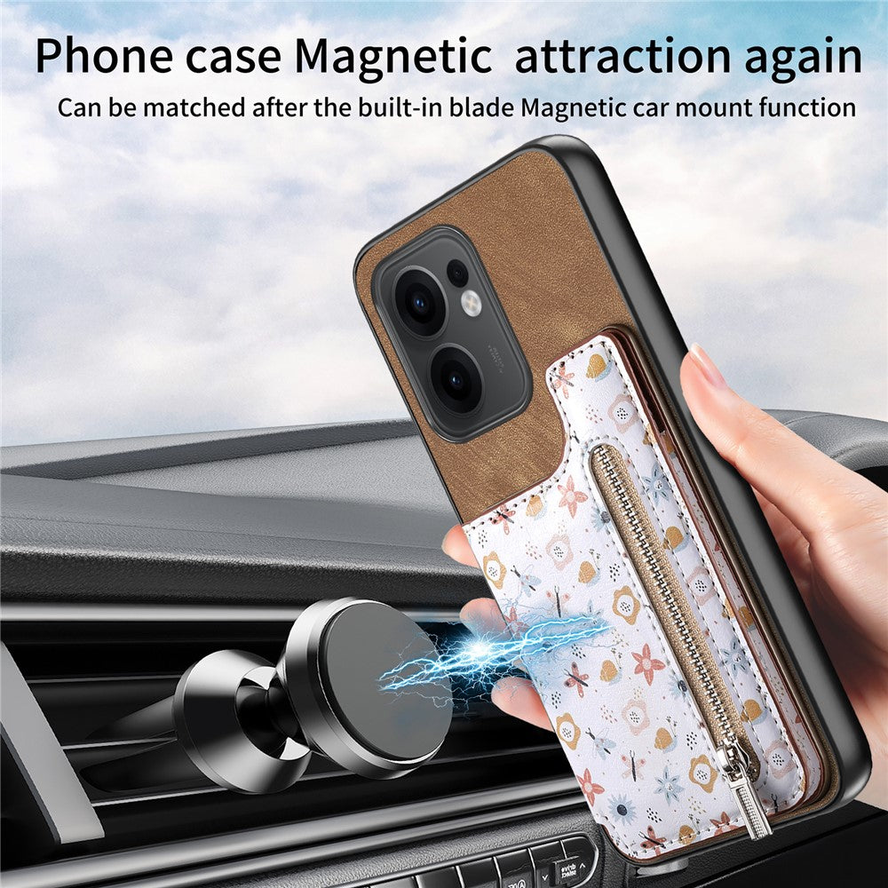 For Oppo Reno13 F 5G (Reno 13 FS 5G) / 4G Leather Phone Cover with RFID Blocking Zipper Card Bag Kickstand