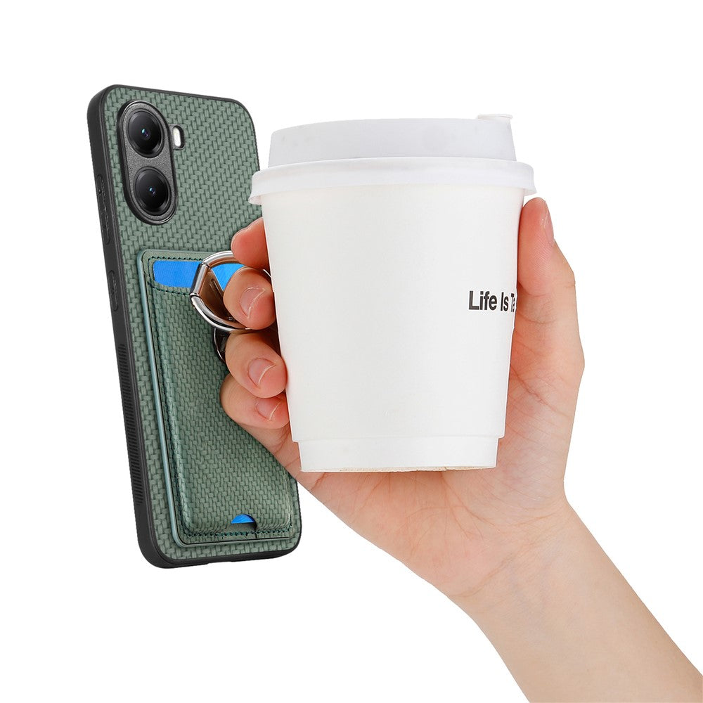 CASENEO För Xiaomi Poco X7 Pro 5G / Xiaomi Redmi Turbo 4 5G Lädermobilskal med Stativ och Kortfack Kolfiberstruktur