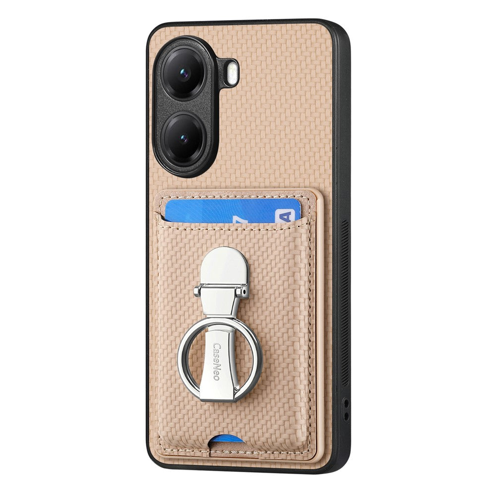 CASENEO För Xiaomi Poco X7 Pro 5G / Xiaomi Redmi Turbo 4 5G Lädermobilskal med Stativ och Kortfack Kolfiberstruktur