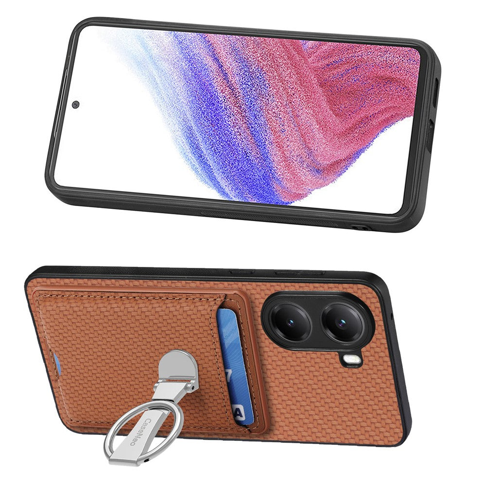 CASENEO För Xiaomi Poco X7 Pro 5G / Xiaomi Redmi Turbo 4 5G Lädermobilskal med Stativ och Kortfack Kolfiberstruktur