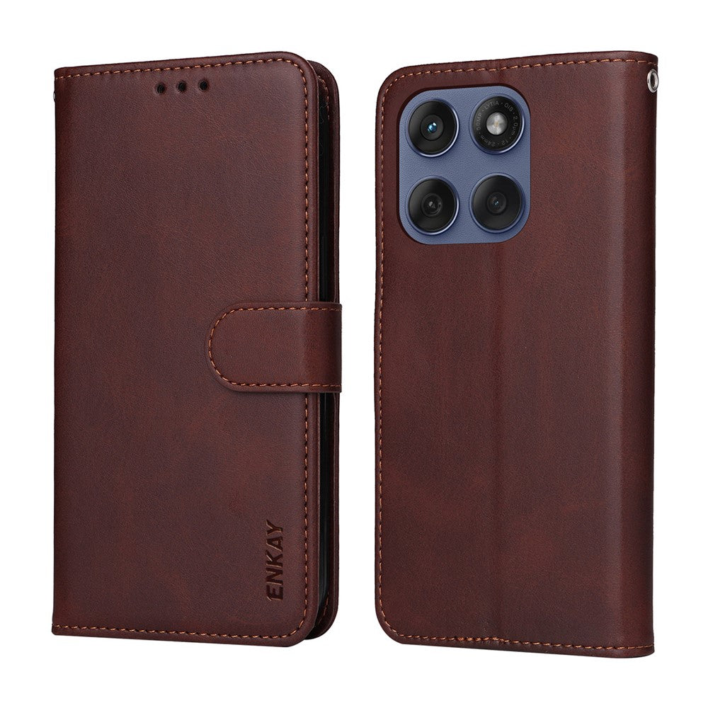 ENKAY HAT PRINCE För Motorola Edge 60 5G / 60 Fusion 5G PU-läder plånboksfodral med stativ och härdat glas