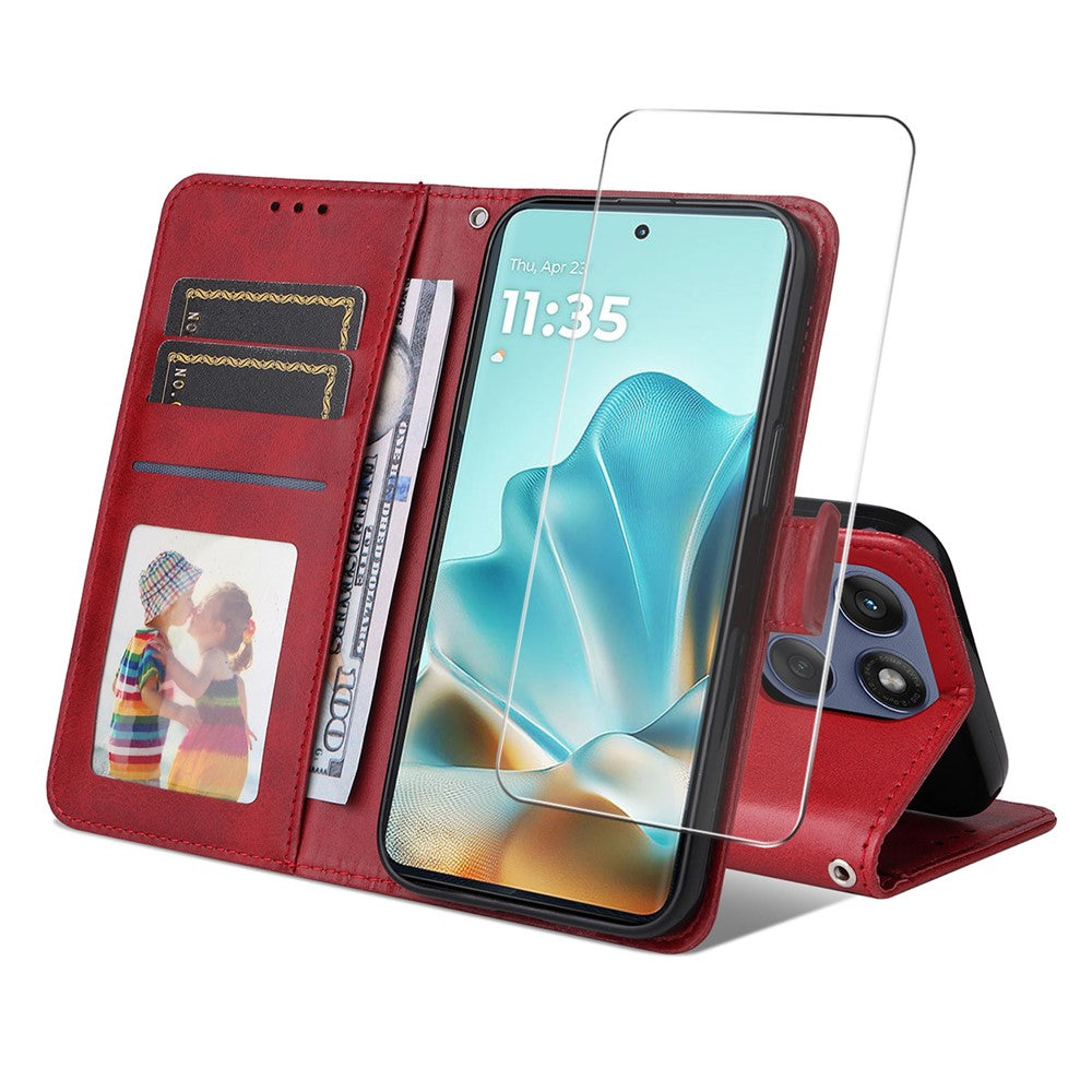 ENKAY HAT PRINCE För Motorola Edge 60 5G / 60 Fusion 5G PU-läder plånboksfodral med stativ och härdat glas