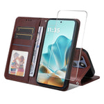ENKAY HAT PRINCE För Motorola Edge 60 5G / 60 Fusion 5G PU-läder plånboksfodral med stativ och härdat glas