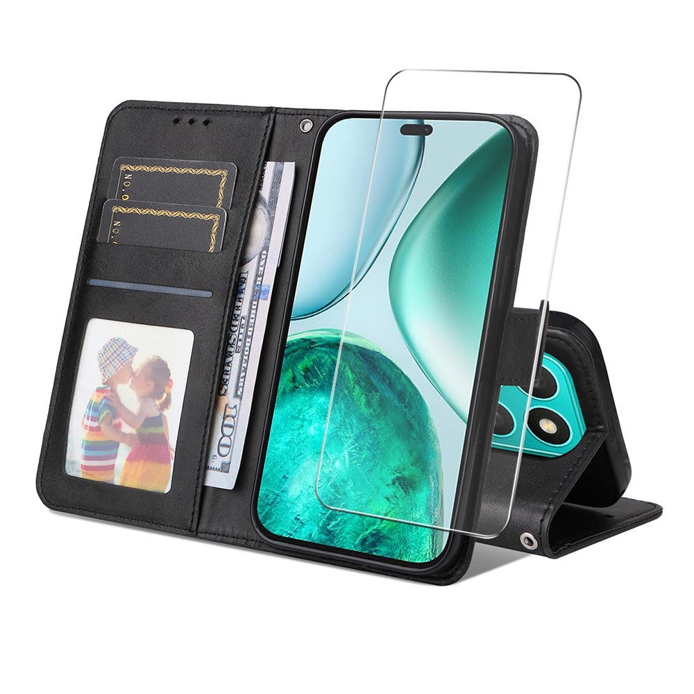 ENKAY HAT PRINCE For Honor X8c 4G PU Leather Wallet Case   Phone Stand Cover with Tempered Glass