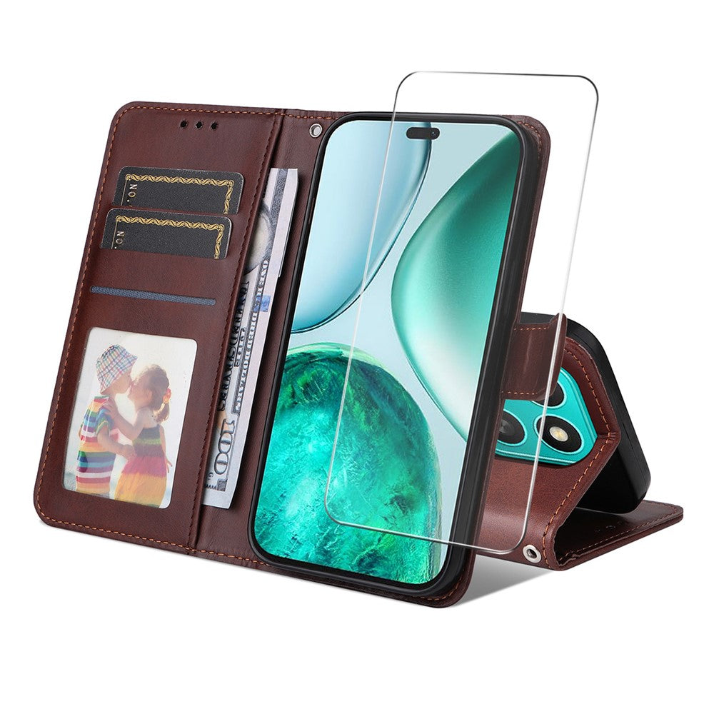 ENKAY HAT PRINCE For Honor X8c 4G PU Leather Wallet Case   Phone Stand Cover with Tempered Glass