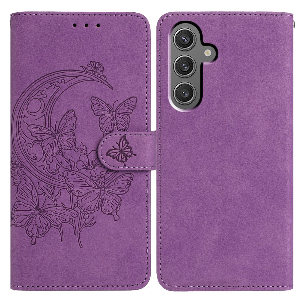 Til Samsung Galaxy A15 5G Cover Sommerfugl Blomst Præget PU Læder Pung Stativ Telefoncover