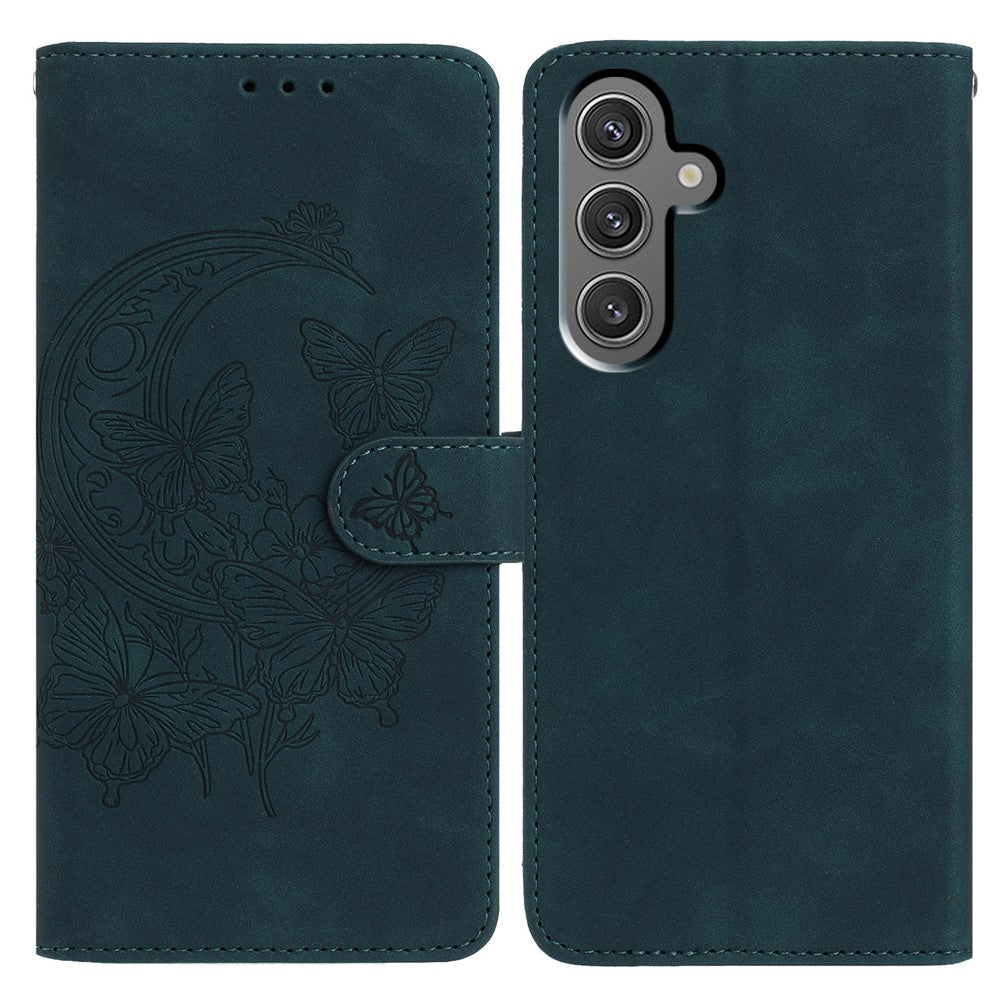 Til Samsung Galaxy A15 5G Cover Sommerfugl Blomst Præget PU Læder Pung Stativ Telefoncover