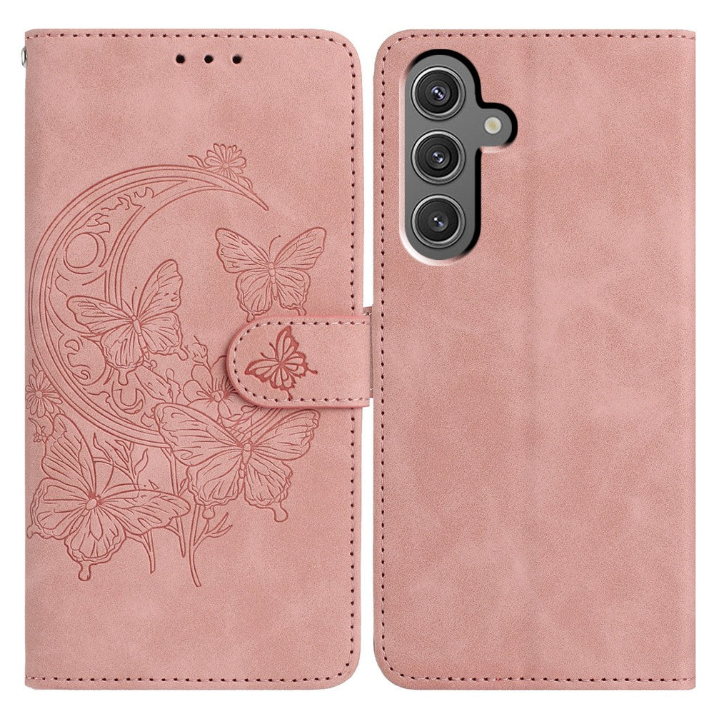 Til Samsung Galaxy A15 5G Cover Sommerfugl Blomst Præget PU Læder Pung Stativ Telefoncover