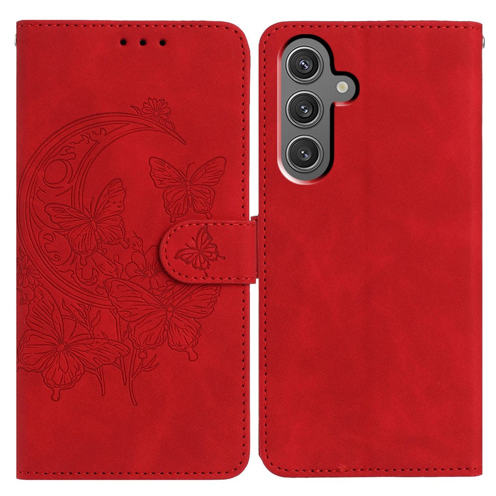 Til Samsung Galaxy A15 5G Cover Sommerfugl Blomst Præget PU Læder Pung Stativ Telefoncover
