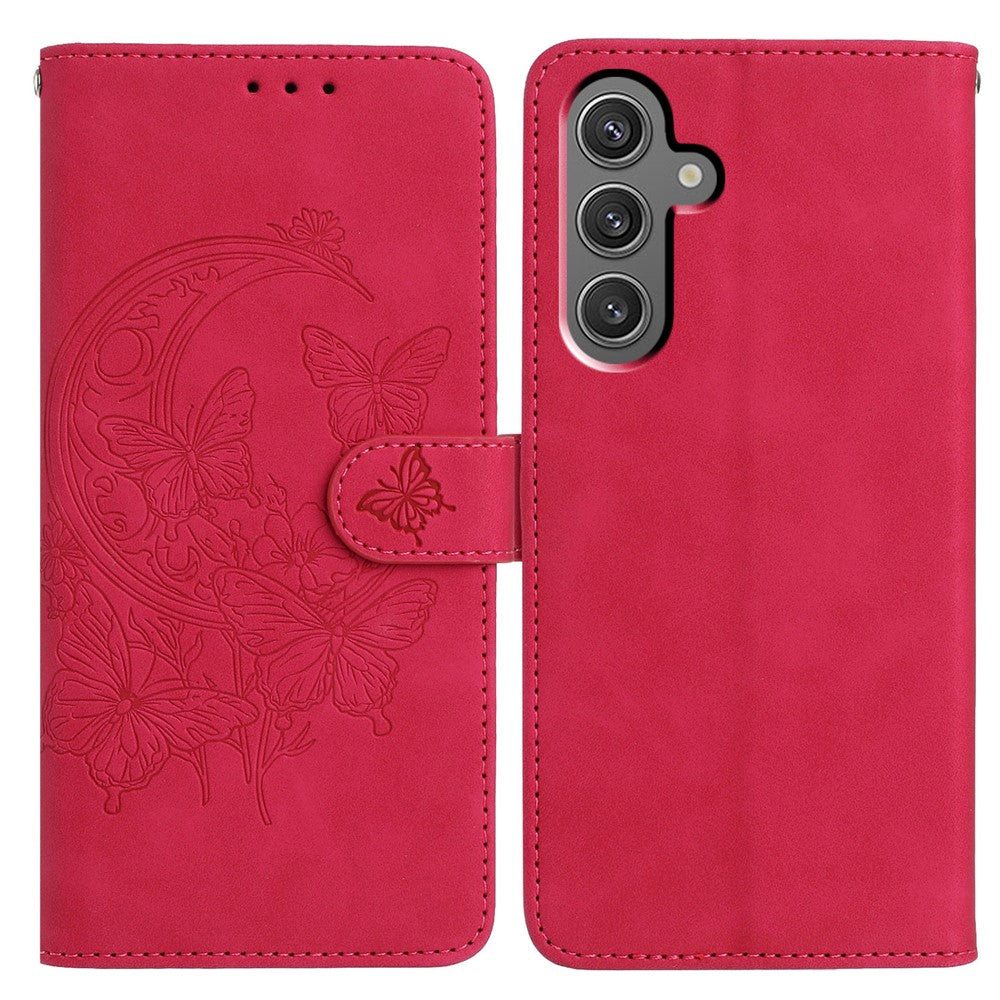 Til Samsung Galaxy A15 5G Cover Sommerfugl Blomst Præget PU Læder Pung Stativ Telefoncover