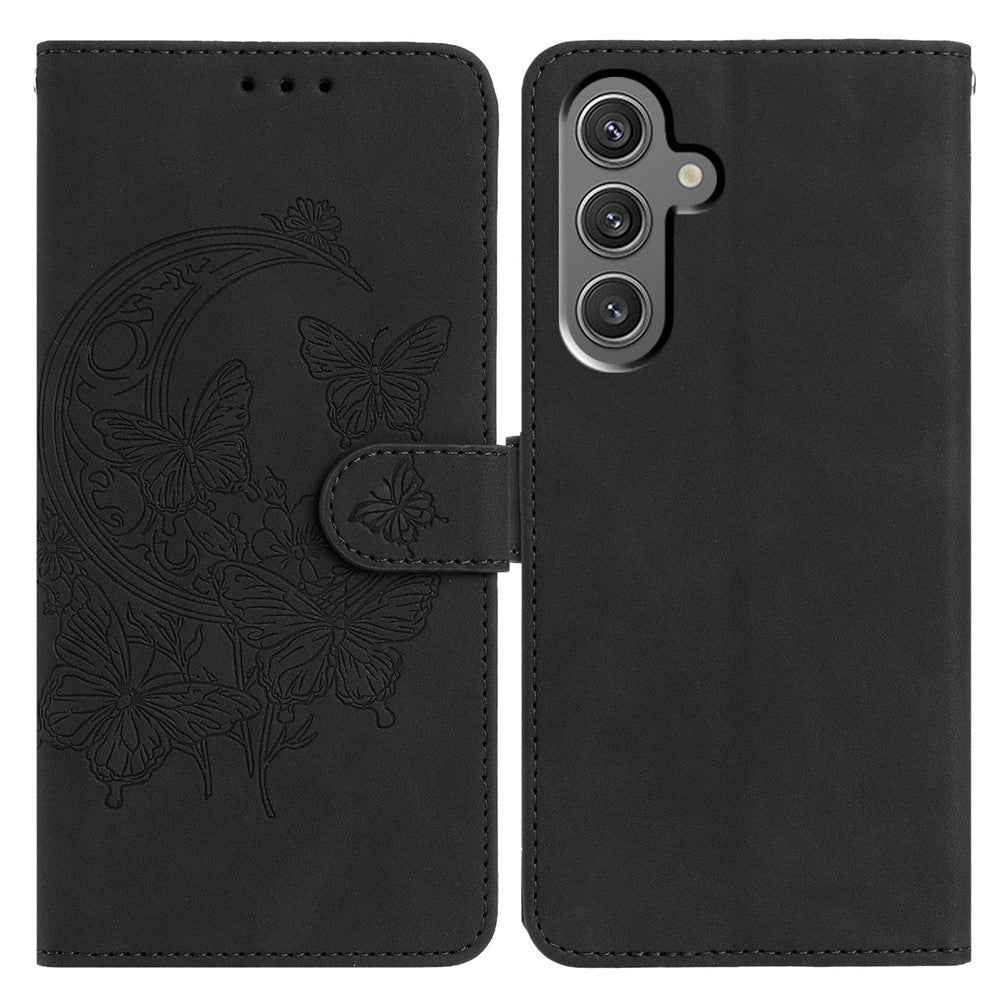 Til Samsung Galaxy A15 5G Cover Sommerfugl Blomst Præget PU Læder Pung Stativ Telefoncover