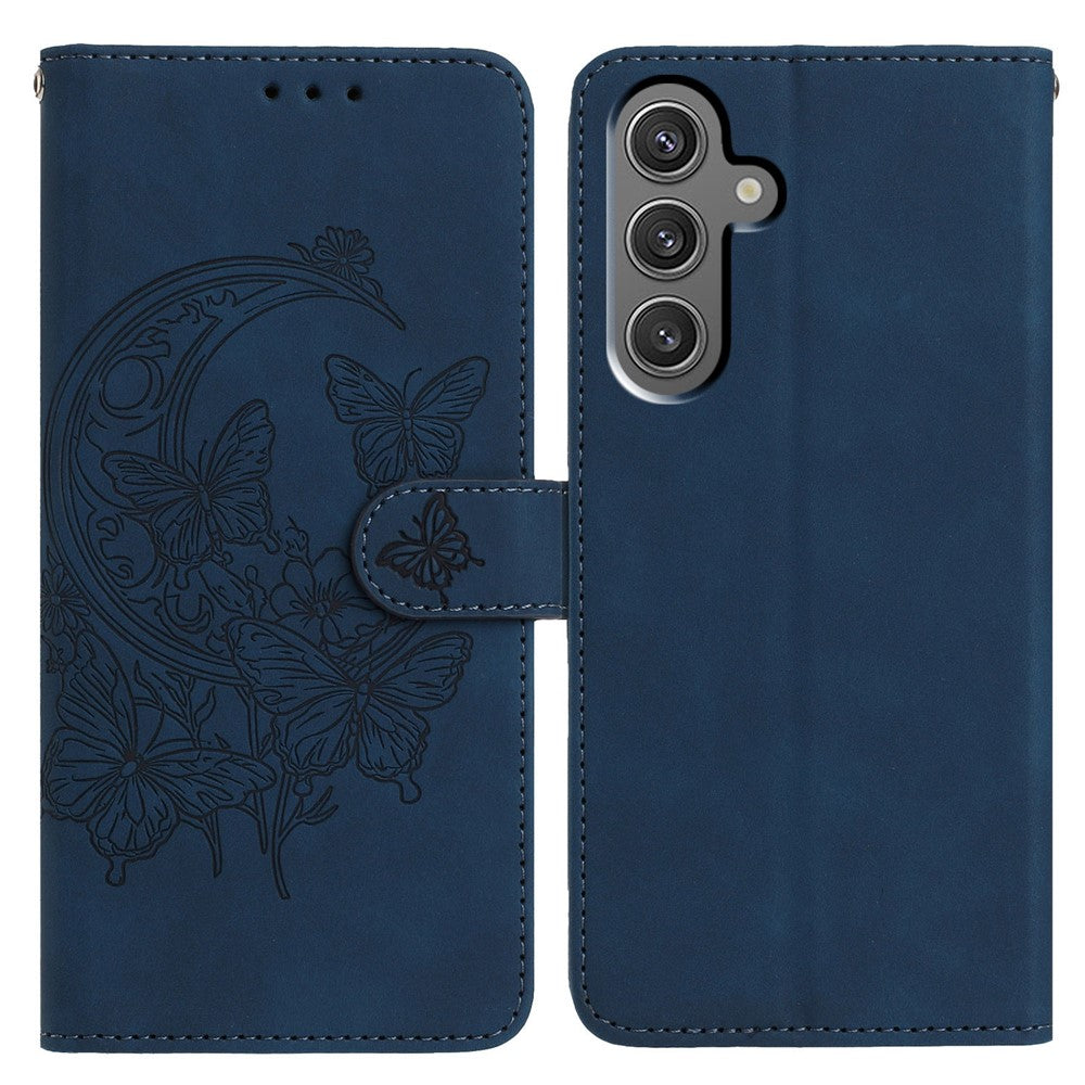 Til Samsung Galaxy A15 5G Cover Sommerfugl Blomst Præget PU Læder Pung Stativ Telefoncover