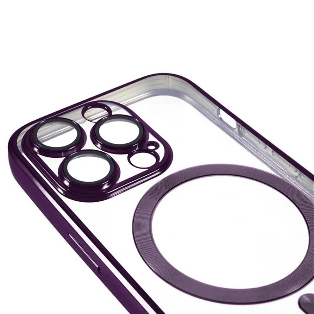 WANLONFENG For iPhone 14 Pro Max Magnetic Case Full Protection Electroplated TPU Cover with Tempered Glass