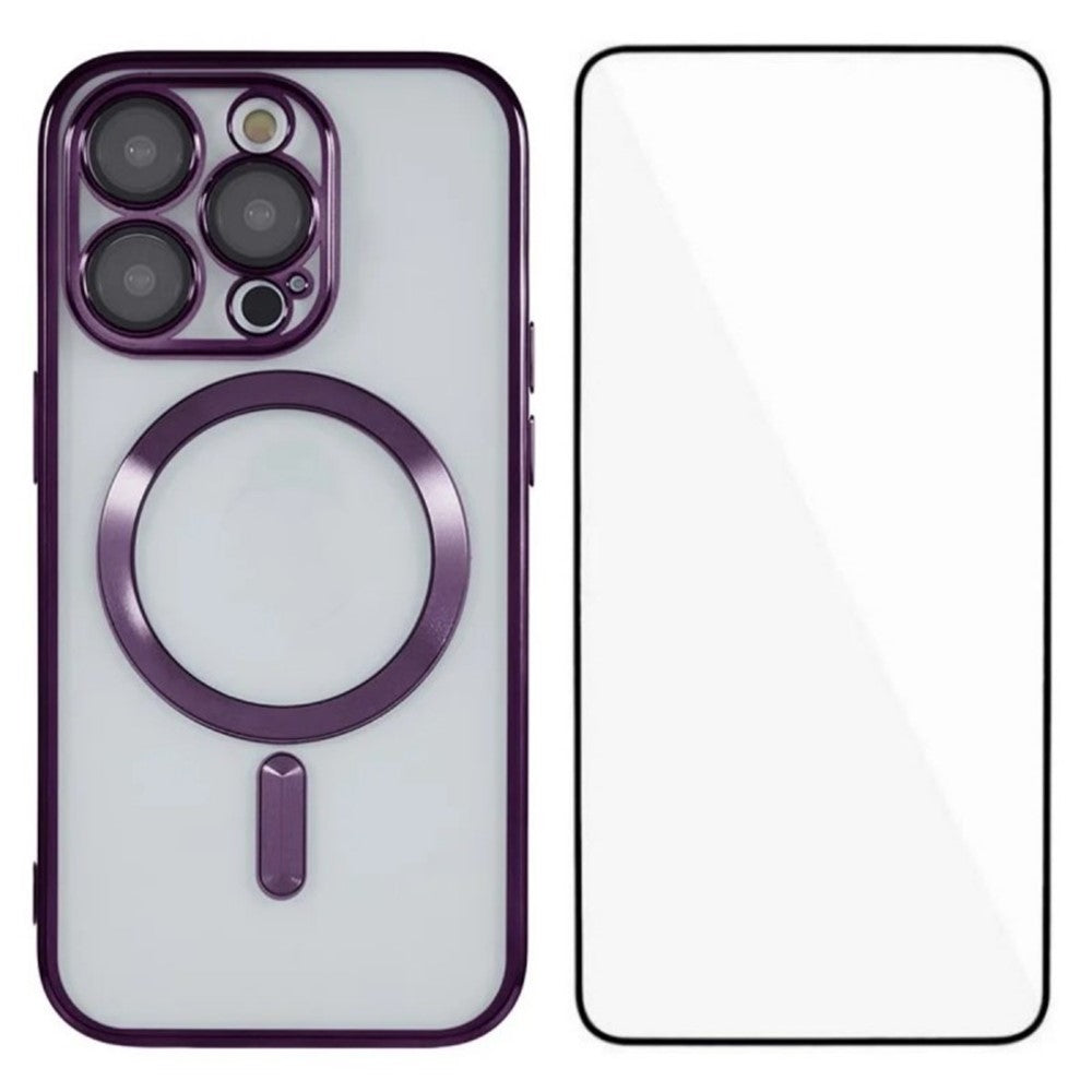 WANLONFENG For iPhone 11 Pro Magnetic Case Full Protection Electroplated TPU Cover with Tempered Glass