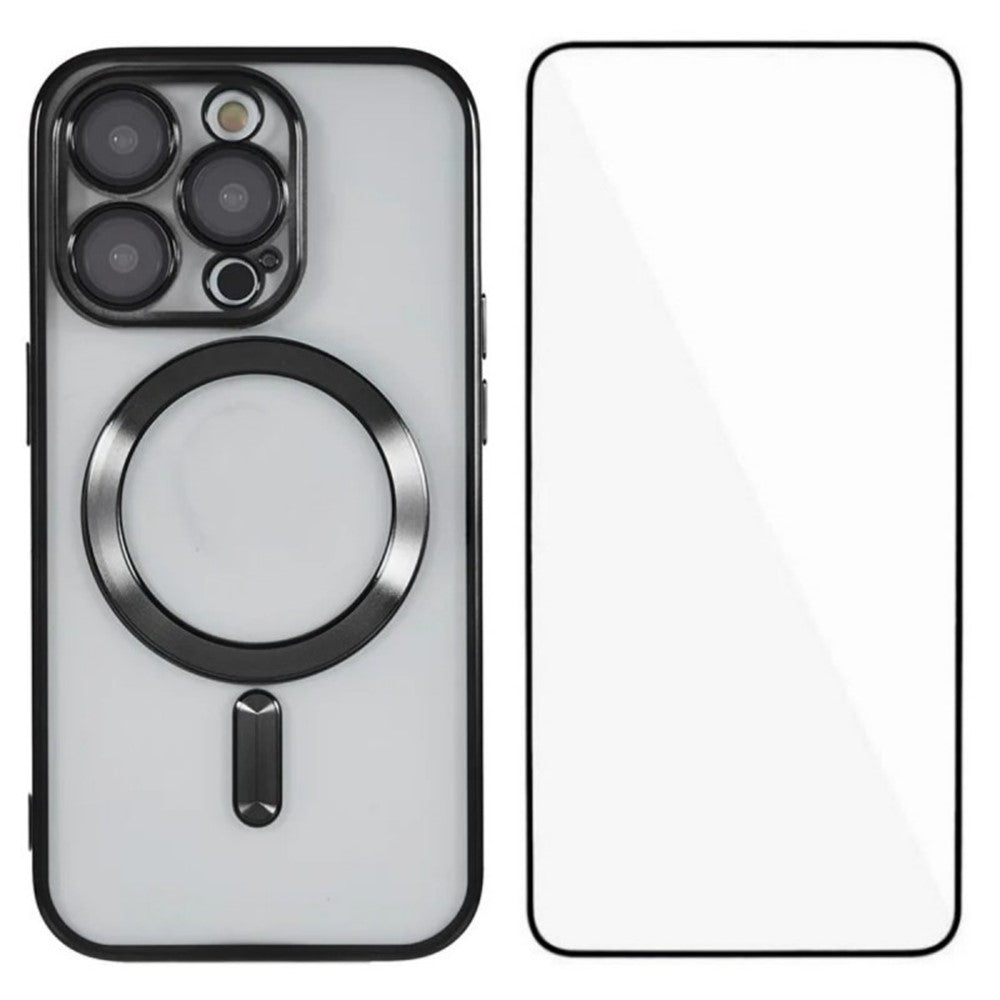 WANLONFENG For iPhone 12 Pro 6.1 inch Magnetic Case  Full Protection Electroplated TPU Cover with Tempered Glass