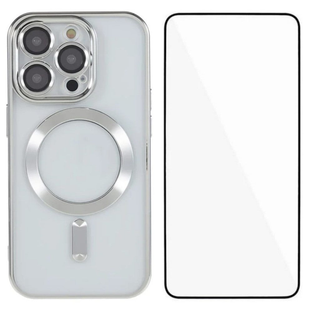 WANLONFENG For iPhone 12 Pro 6.1 inch Magnetic Case  Full Protection Electroplated TPU Cover with Tempered Glass
