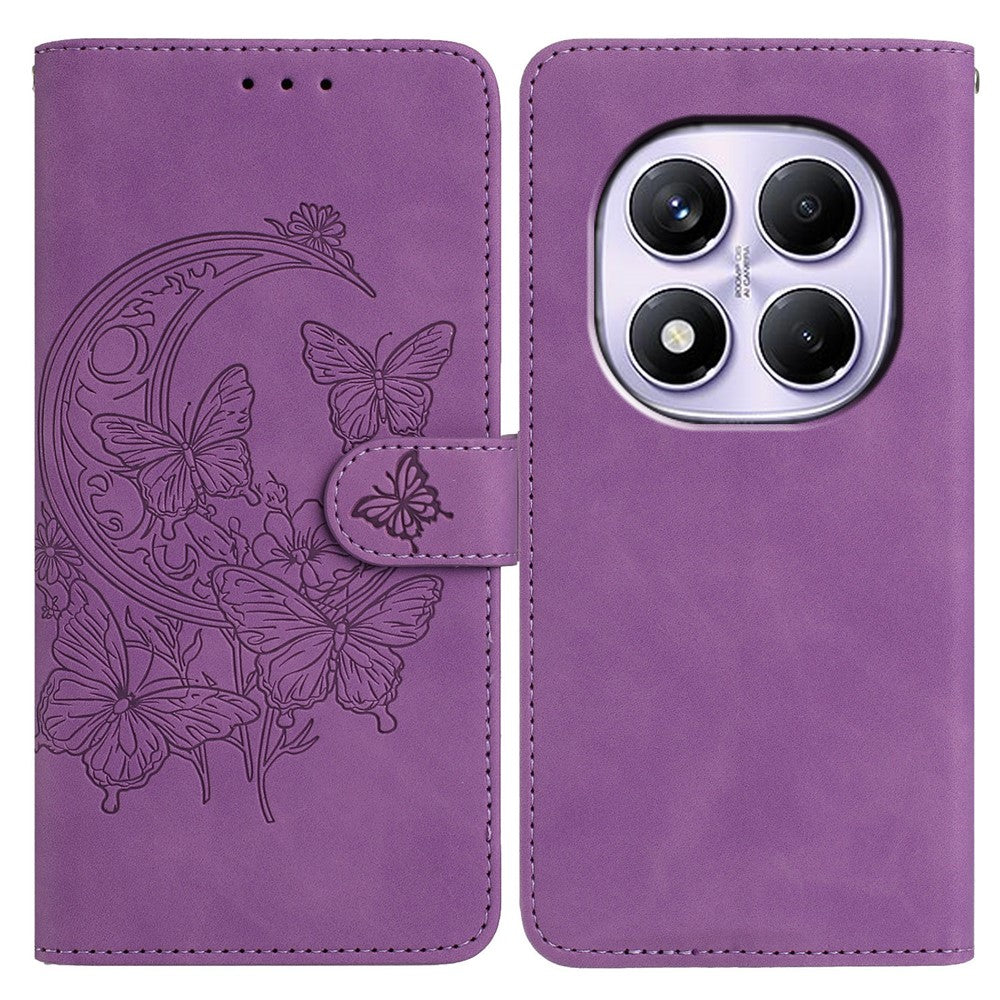 Xiaomi Redmi Note 14 Pro 4G-skal med fjärilsblomma, PU-läder, plånboksfodral, stativ