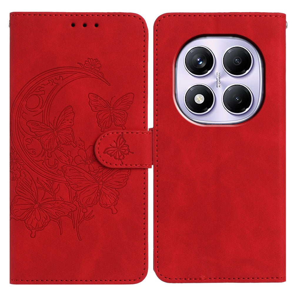 Xiaomi Redmi Note 14 Pro 4G-skal med fjärilsblomma, PU-läder, plånboksfodral, stativ
