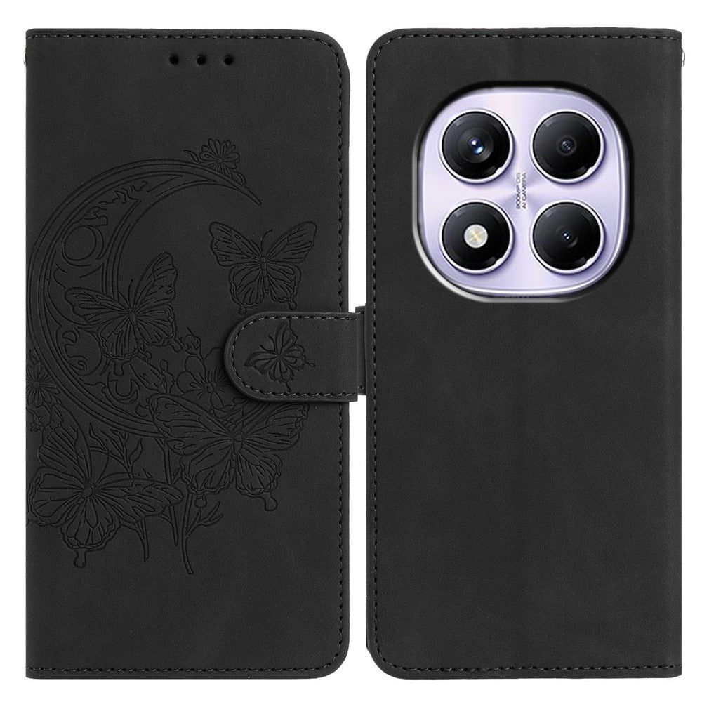 Xiaomi Redmi Note 14 Pro 4G-skal med fjärilsblomma, PU-läder, plånboksfodral, stativ