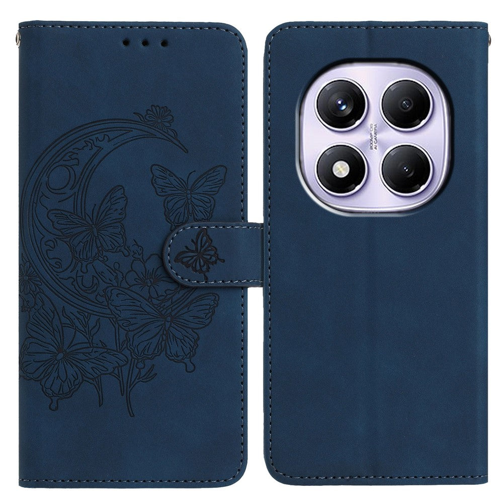 Xiaomi Redmi Note 14 Pro 4G-skal med fjärilsblomma, PU-läder, plånboksfodral, stativ