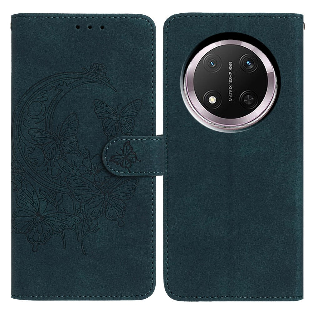 PU læderetui til Honor Magic7 Lite 5G / X9c 5G / X60 Pro 5G Butterfly blomst præget tegnebogsstativ telefoncover