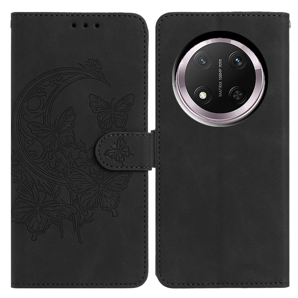 PU læderetui til Honor Magic7 Lite 5G / X9c 5G / X60 Pro 5G Butterfly blomst præget tegnebogsstativ telefoncover