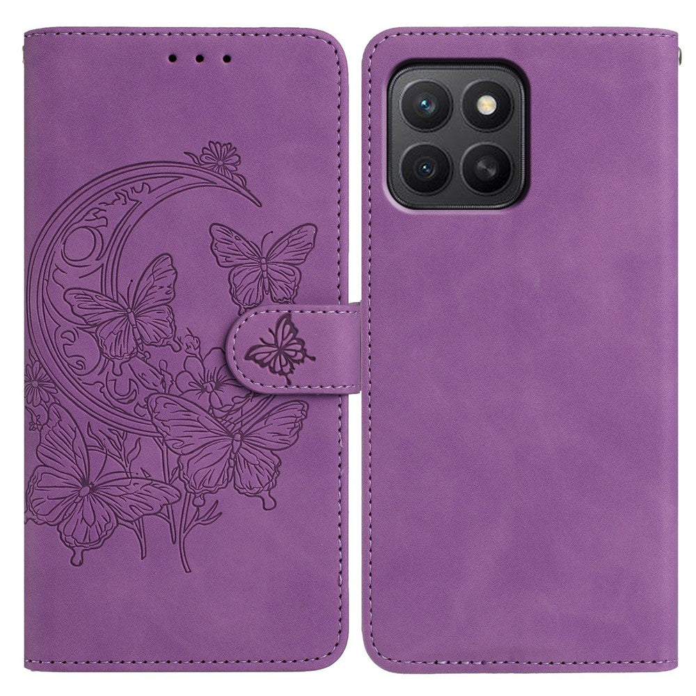 For Honor X8c 4G  /  X8b 4G Case Butterfly Flower Imprinted PU Leather Wallet Stand Phone Cover