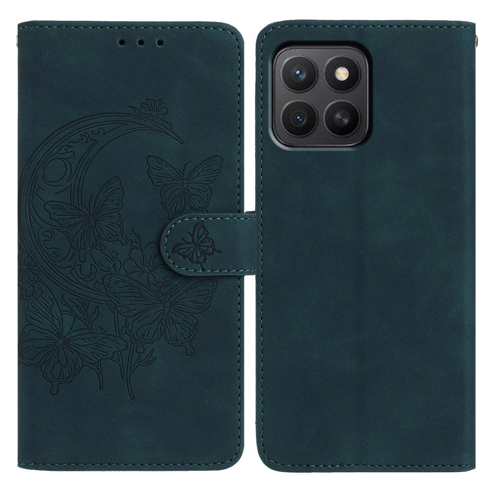 For Honor X8c 4G  /  X8b 4G Case Butterfly Flower Imprinted PU Leather Wallet Stand Phone Cover