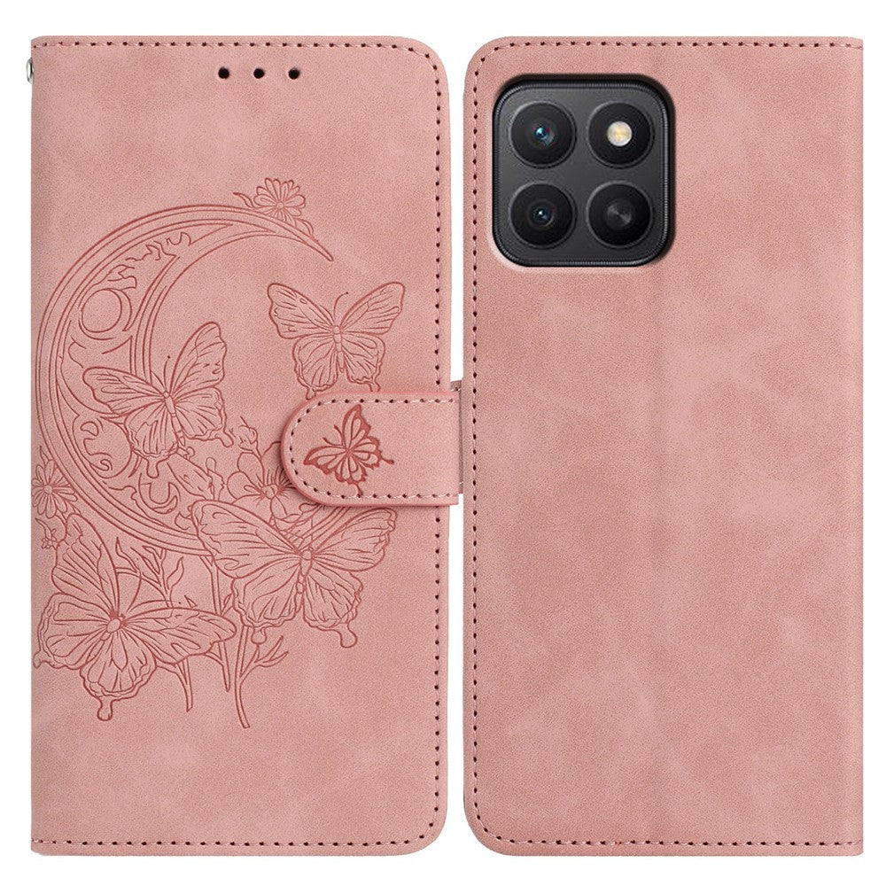 For Honor X8c 4G  /  X8b 4G Case Butterfly Flower Imprinted PU Leather Wallet Stand Phone Cover