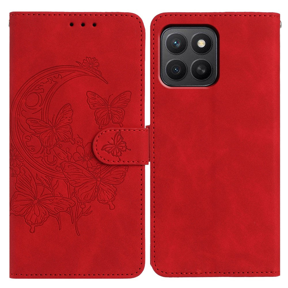 For Honor X8c 4G  /  X8b 4G Case Butterfly Flower Imprinted PU Leather Wallet Stand Phone Cover