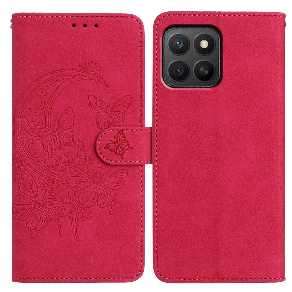 For Honor X8c 4G  /  X8b 4G Case Butterfly Flower Imprinted PU Leather Wallet Stand Phone Cover