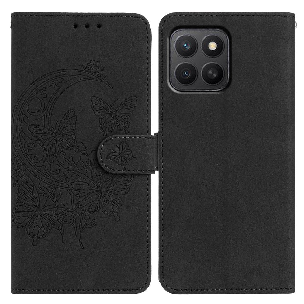 For Honor X8c 4G  /  X8b 4G Case Butterfly Flower Imprinted PU Leather Wallet Stand Phone Cover