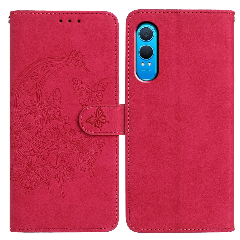 OnePlus Nord CE4 Lite 5G-skal med fjärilsmönster i PU-läder, plånboksfodral med stativ