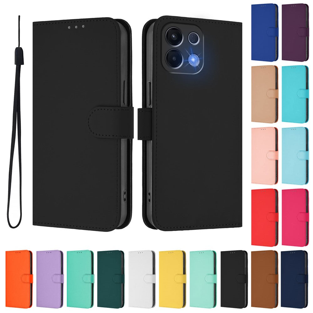 For Oppo K13 5G Case Solid Color Wallet Leather Phone Cover with Strap