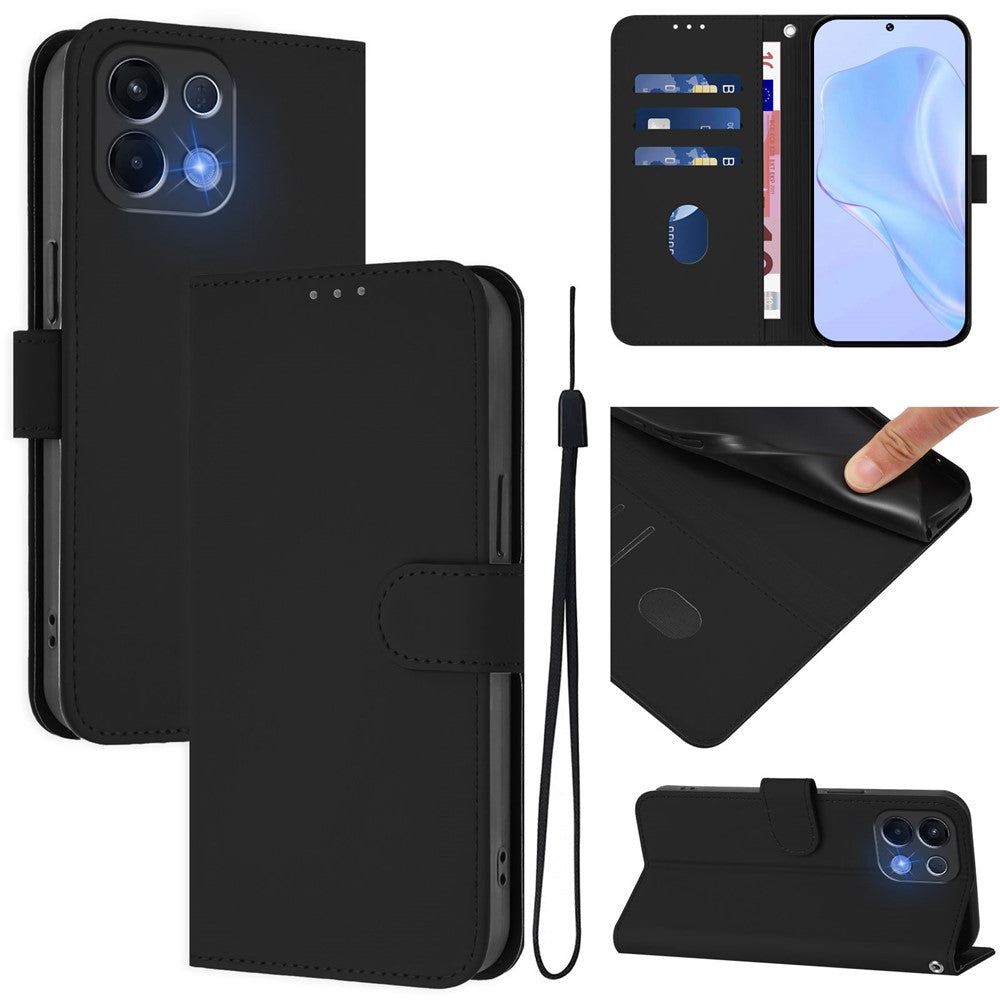 For Oppo K13 5G Case Solid Color Wallet Leather Phone Cover with Strap