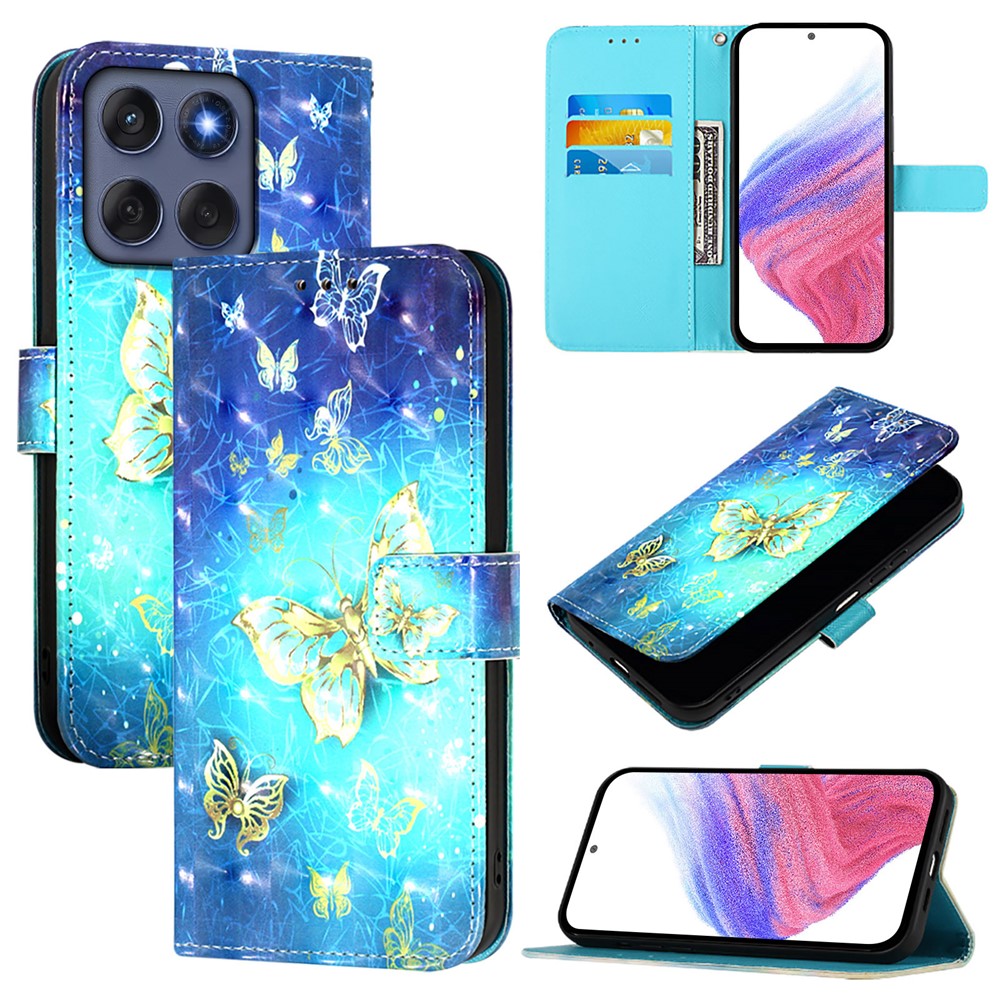Til Motorola Edge 60 5G / 60 Fusion 5G Læder Cover Mønster Print Pung Stativ Mobilcover med Rem