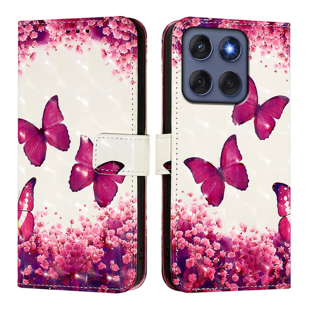 Til Motorola Edge 60 5G / 60 Fusion 5G Læder Cover Mønster Print Pung Stativ Mobilcover med Rem
