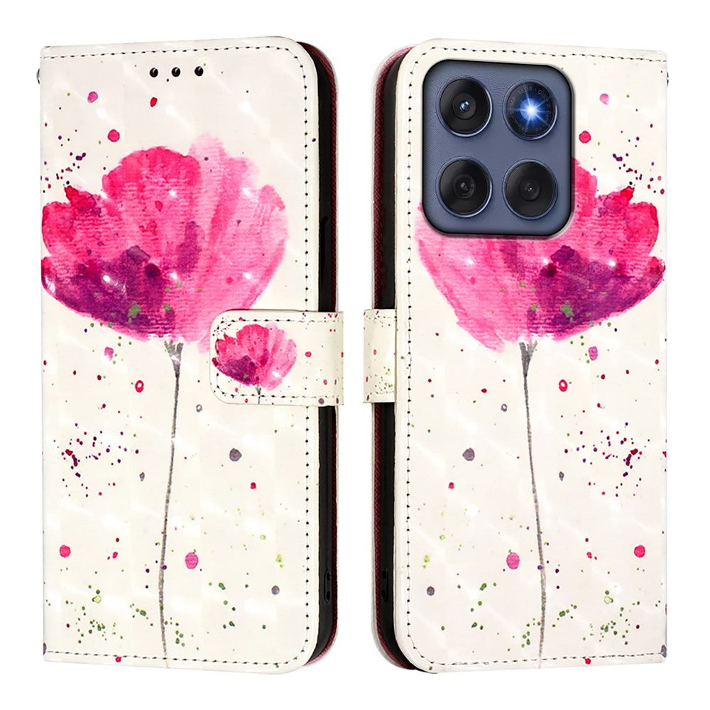 Til Motorola Edge 60 5G / 60 Fusion 5G Læder Cover Mønster Print Pung Stativ Mobilcover med Rem