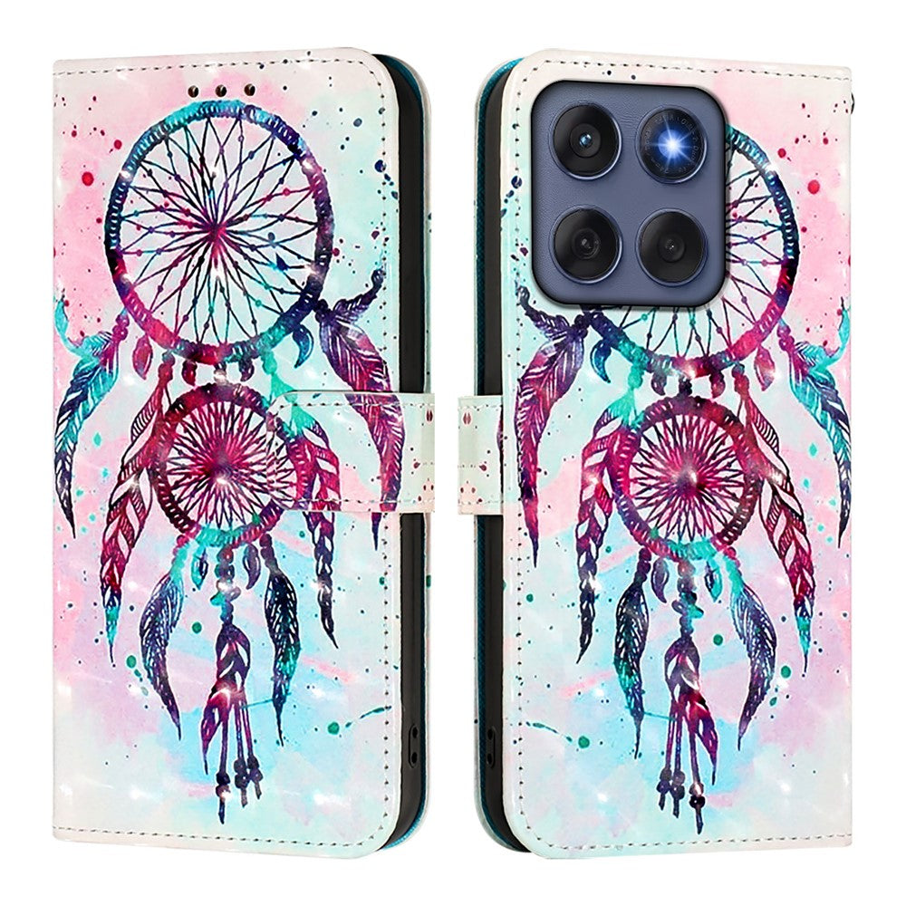 Til Motorola Edge 60 5G / 60 Fusion 5G Læder Cover Mønster Print Pung Stativ Mobilcover med Rem