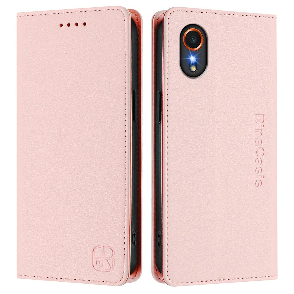 Til Samsung Galaxy Xcover7 Lædercover RINACASIS RC01 Telefoncover med RFID-blokerende pungstativ