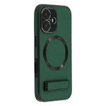 For iPhone 16 Kickstand Case Compatible with MagSafe PC + TPU + PU Phone Back Cover